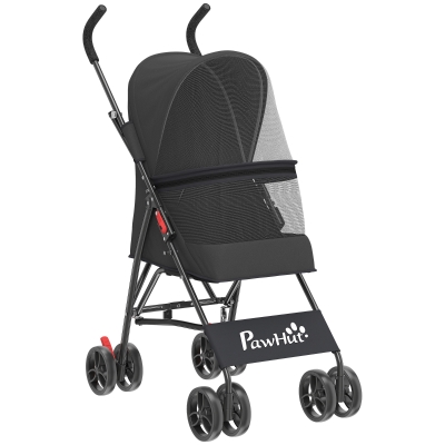 PawHut Foldable Pet Stroller with Brake Mesh Windows Black