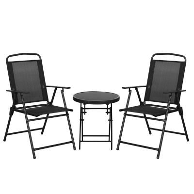 Outsunny Garden Seat Set with Glass-Top Table Black