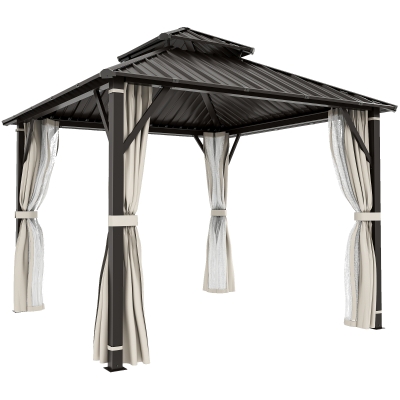 Outsunny Hardtop Gazebo 3x3m Waterproof with Netting & Curtains