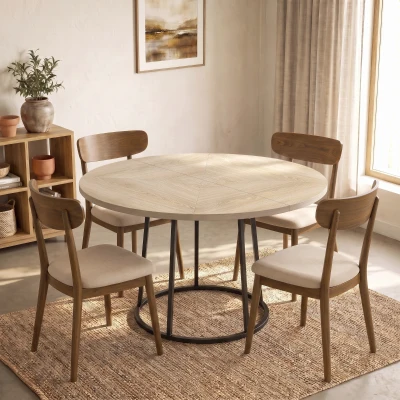 HOMCOM Table Ronde Ø120cm Bois Naturel Pieds Métal Cuisine