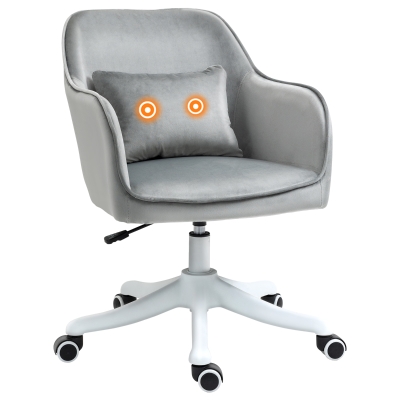 HOMCOM Chaise Bureau Velours Massant Pivotante Gris