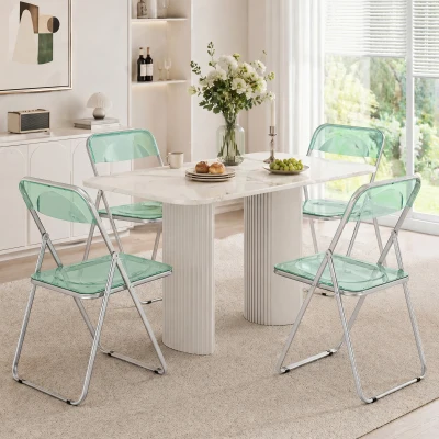 HOMCOM Set da 4 Sedie Pieghevoli in Acrilico Trasparenti, Verde