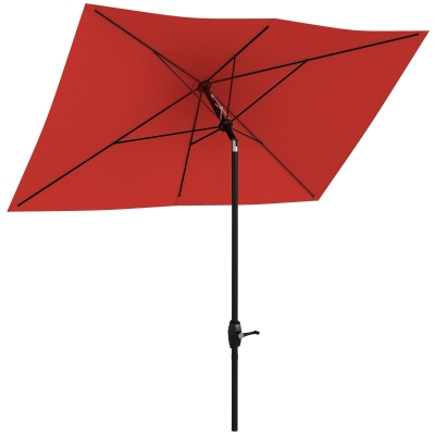 Outsunny Parasol Rectangulaire 2x3m Inclinable Rouge Polyester
