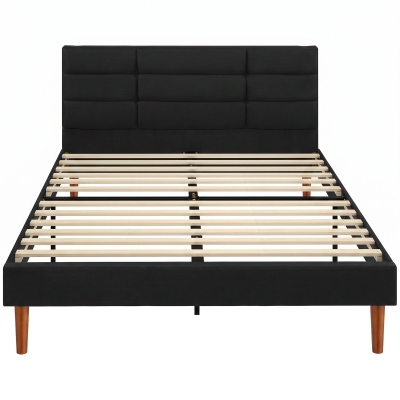 HOMCOM Bettgestell 140 x 200 cm mit Lattenrost, Doppelbett gepolstert in Leinenoptik, Stauraum unter dem Bett, geräuscharm, Schwarz