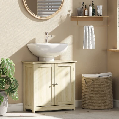 kleankin Meuble Sous-Lavabo 2 Portes Chêne 60x30x60 cm