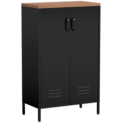 HOMCOM Metall-Sideboard mit 2 Türen und verstellbarem Regal, für Wohnzimmer/Studio, Schwarz