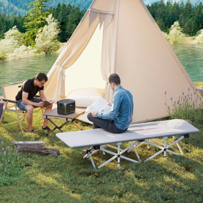 Outsunny Lit Camping Pliable Gris avec Matelas et Sac