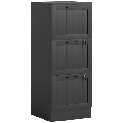 HOMCOM Caisson Bureau 3 Tiroirs Serrure Bois Noir 40x40x101cm