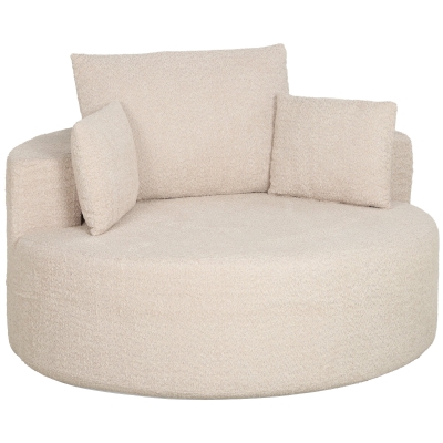 HOMCOM Pouf canapea rotund din chenille, șezut mare, 2 perne, 1 spătar, 1 traversin, sarcină 250kg, 130x130x82cm, crem