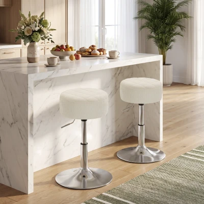 HOMCOM Banqueta de penteadeira em PU, banqueta de maquiagem giratória, banqueta de bar regulável em altura 51-66 cm, creme