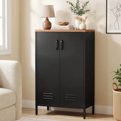HOMCOM Aparador de Metal con 2 Puertas y Estante Regulable, para Salón/Estudio, Negro