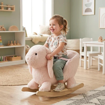 HOMCOM Cheval à Bascule Lapin avec Ceinture et Sons Rose