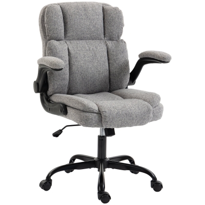 HOMCOM Chaise Bureau Pivotante Tissu Gris Accoudoirs Rabattables