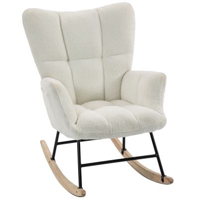 HOMCOM Sedia a Dondolo Imbottita in Velluto Teddy, Bianco Crema