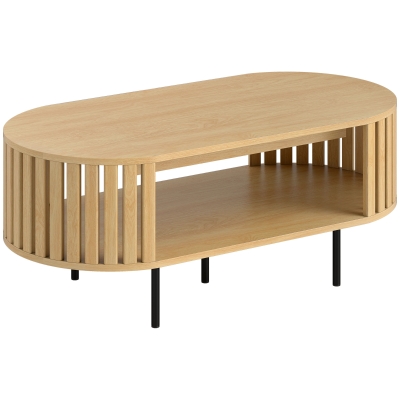 HOMCOM Table Basse Ovale avec Rangement Effet Bois 100x50x40cm