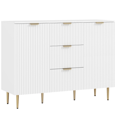HOMCOM Buffet móvel de cozinha para arrumação com 3 gavetas, prateleiras ajustáveis, armários com portas caneladas, 120 x 40 x 90 cm, branco
