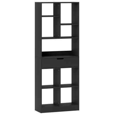 HOMCOM Étagère Moderne Bois Noir avec Tiroir 60x26x158 cm