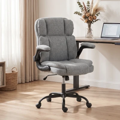HOMCOM Chaise Bureau Pivotante Tissu Gris Accoudoirs Rabattables