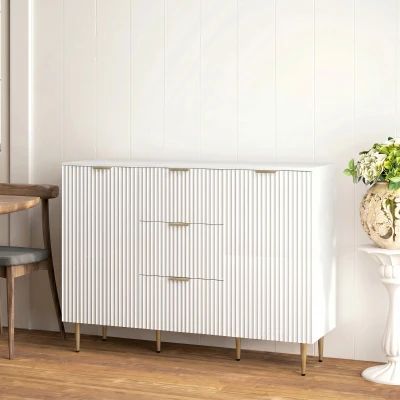 HOMCOM Buffet Cuisine Blanc 120x40x90cm 3 Tiroirs Étagères Placards