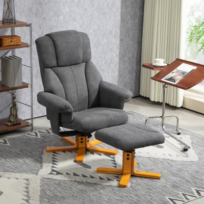 HOMCOM Fauteuil relax avec repose-pied, fauteuil de relaxation, dossier inclinable, assise rembourrée, 79x80x104cm, gris foncé