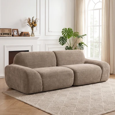 HOMCOM Sofá 3 Lugares em Chenille 244 cm, Sofá de Sala Moderno, Assento e Apoios de Braços Largos, Molas Ensacadas, Castanho Claro