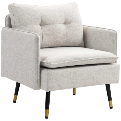 HOMCOM Fauteuil Moderne Crème Lino Acier 76x68x80 cm