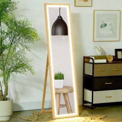 HOMCOM Miroir Pleine Longueur LED 3 Couleurs 40x160cm Chêne