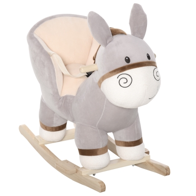 HOMCOM Cheval à Bascule Âne Musical Peluche Gris Bois