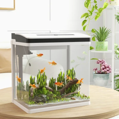 PawHut 28L Glass Aquarium with Filter LED 38x26cm