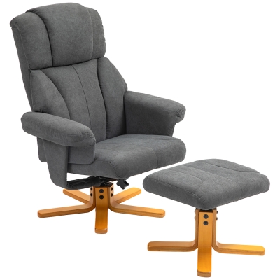 HOMCOM Fauteuil relax avec repose-pied, fauteuil de relaxation, dossier inclinable, assise rembourrée, 79x80x104cm, gris foncé