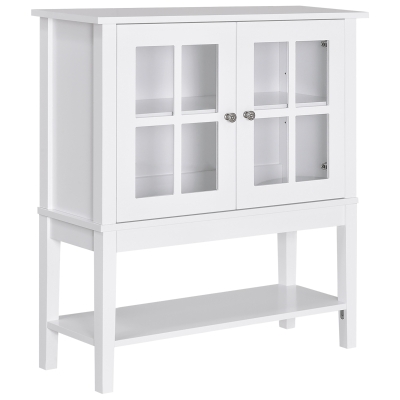 HOMCOM Buffet Moderne Blanc 2 Portes Verre Étagère Réglable 80x28x84cm