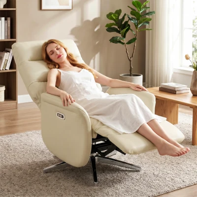 HOMCOM Poltrona Relax Elettrica Reclinabile in Pelle PU, Beige