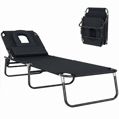 HOMCOM Transat Jardin Pliant Noir