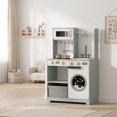 AIYAPLAY Cuisine Enfant Dinette Bois Évier Micro-ondes Vert