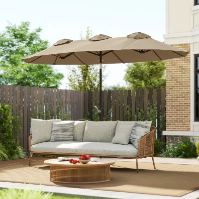 Outsunny Ombrellone da Giardino Doppio con Manovella Cachi