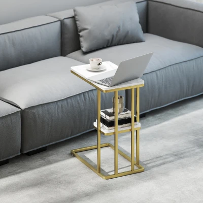 HOMCOM Beistelltisch, C-förmiger schmaler Couchtisch mit Stauraum, moderner Nachttisch für kleine Räume, 50 x 30 x 57,5 cm