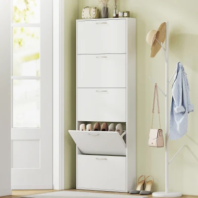 Dulap pentru Pantofi cu 5 Uși, 65x17x180.5 cm, Alb