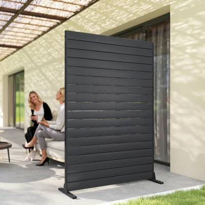Outsunny Biombo de 6 Paneles de HDPE 120x174 cm Biombo Separador de Ambientes con Soporte Aspecto de Vetas de Madera Negro