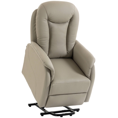 HOMCOM Fotoliu Recliner Electric cu Funcție de Ridicare, Masaj 8 Puncte, Încălzire, PU, Gri Deschis