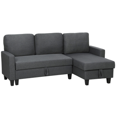HOMCOM Ecksofa mit Schlaffunktion und Bettkasten L-Form Schlafsofa mit Verwandelbarer Chaiselongue, für Wohnung und Wohnzimmer