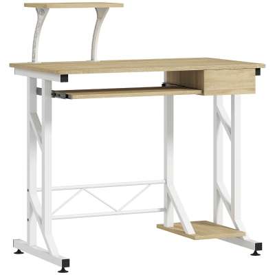 HOMCOM Mesa de Escritorio Mesa de Estudio con Bandeja de Teclado y Cajón Mesa de Ordenador para Despacho 90x50x100 cm Roble