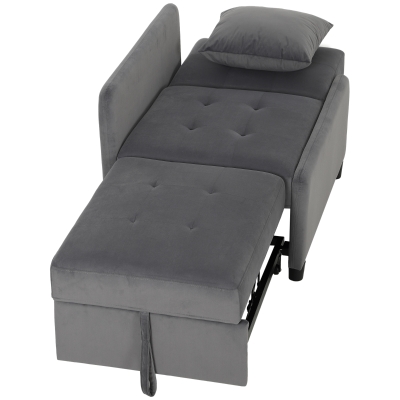 HOMCOM Schlafsessel 4-in-1 Ausziehbar Gesteppt, Verstellbar, Samtoptik, Dunkelgrau