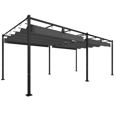 Outsunny Pérgola de Jardín 6x3 m con Techo Retráctil Protección UPF50+ Drenaje Cenador de Jardín para Patio Exterior Gris Oscuro