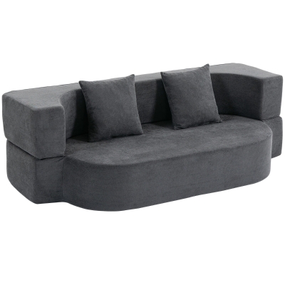 HOMCOM Schlafsofa, Bodensofa ohne Gestell mit dickem, hochdichtem Schaumstoff, breitem und tiefem Sitz, dunkelgrau
