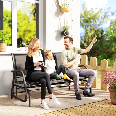 Outsunny 3-Sitzer Schaukelstuhl Gartenbank mit Schaukelmechanismus Gartenschaukel Sitzbank aus Metall Parkbank bis 300 kg belastbar Gartenmöbel für Garten, Terrasse, 147 x 70 x 85 cm Dunkelgrau