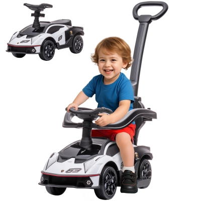 AIYAPLAY 2 en 1 Coche Correpasillos para Niños 12-36 Meses Lamborghini Essenza SCV12 Andador Empujador con Bocina Mango de Empuje y Barandilla Extraíbles 86,5x40x89,5 cm Blanco y Negro