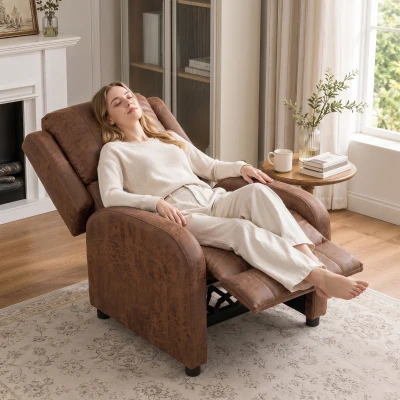 HOMCOM Sillón Relax Reclinable Manual Tapizado en Cuero Sintético Instalación Rápida Reposapiés Acolchado Grueso Marrón
