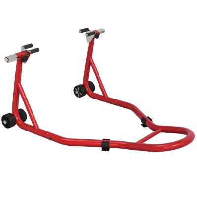 HOMCOM Suporte de Moto Dianteiro Universal de Aço para Roda de 10" 17" 18" Carga 200 kg com Garfos em U e L Ajustáveis 70x47x34,5 cm Vermelho