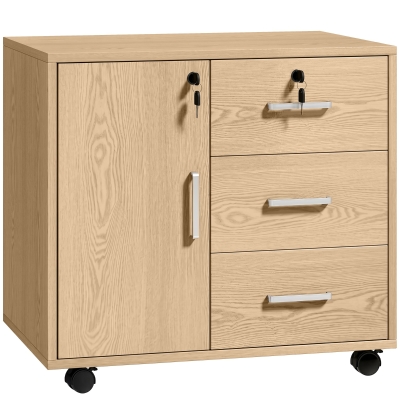 HOMCOM Caisson Bureau Verrouillable 3 Tiroirs Roulettes 40x60x56cm