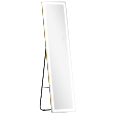 HOMCOM 2 in 1 Ganzkörperspiegel mit LED-Licht, freistehend, wandmontiert, dimmbar, 40 cm x 37 cm x 156,5 cm, Silber